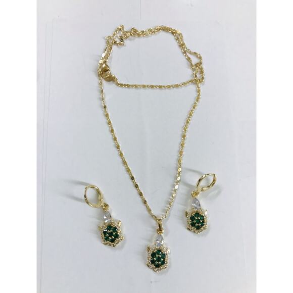 18K Gold Filled Oro Laminado Turtles Pendant Thin Necklace & Earring Set 18" - Picture 3 of 5